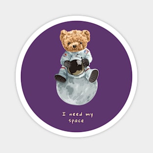 Bear in a space suit, sitting on the moon Magnet